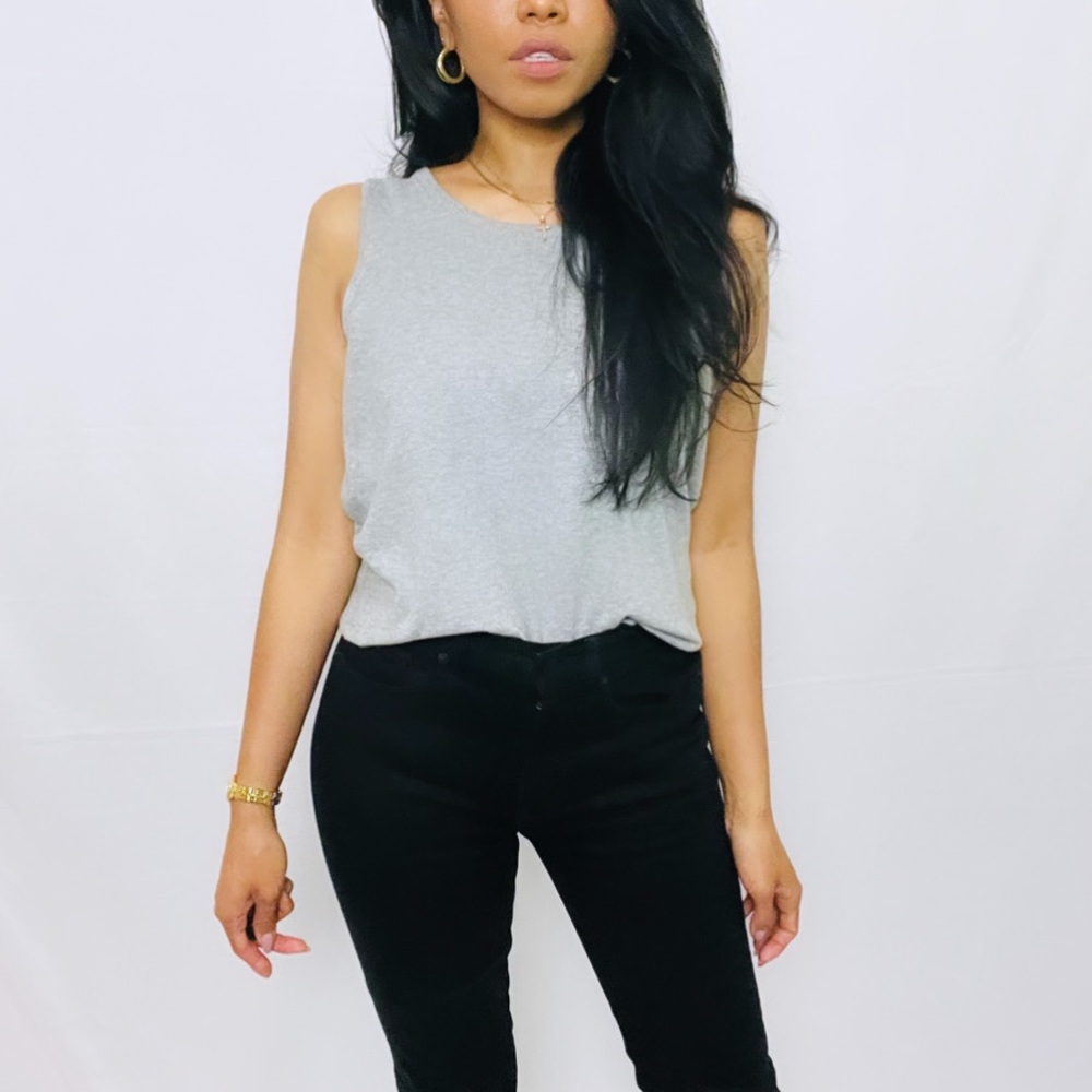 Vintage | Grey Cotton Blend Crew Neck Basic Knit Sweater Vest S - Picture 6 of 9